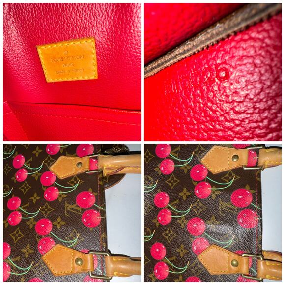 🍒Louis Vuitton Takashi Murakami Cerises Cherries Sac Plat and Round Coin Purse - Picture 6 of 16